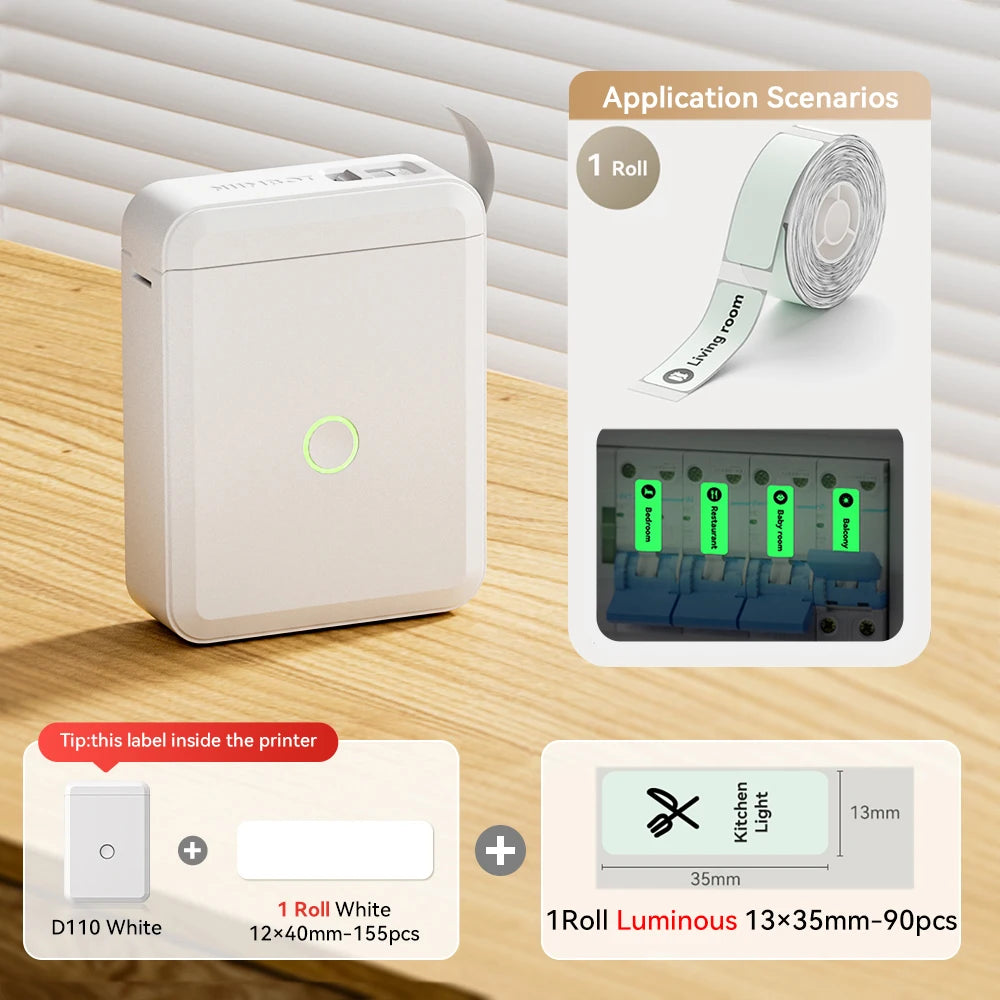 Bluetooth Label Maker | Mini Wireless Thermal Label Printer | Inkless Portable Sticker Machine for Home & Office Organization | NIIMBOT D110