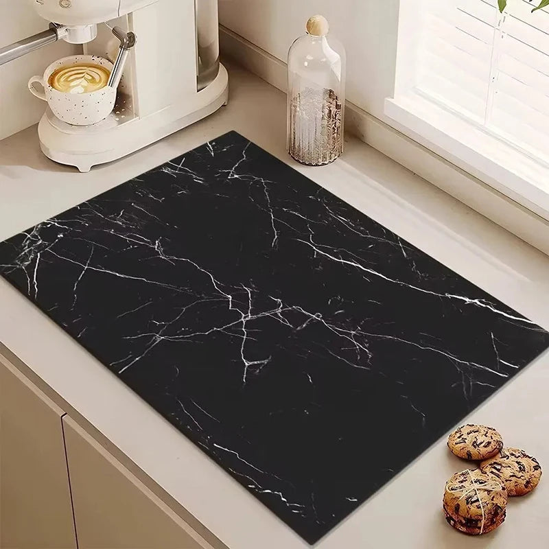 Luxury Marble Dish Drying Mat | Quick-Dry Coffee Maker & Countertop Drain Pad | Absorbent Kitchen Drying Mat
