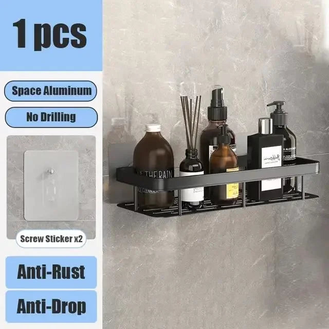 No Drill Bathroom Shelf | Wall Mounted Adhesive Bathroom Organizer for Shower and Wall