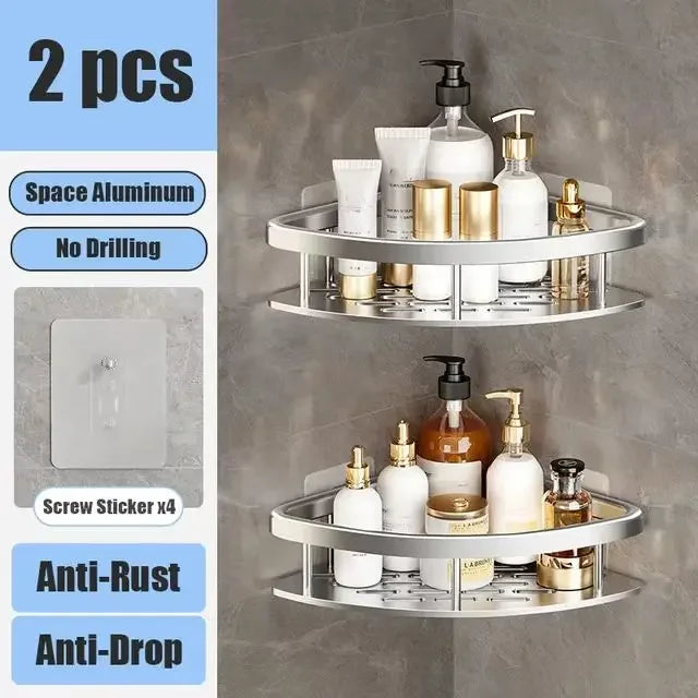 No Drill Bathroom Shelf | Wall Mounted Adhesive Bathroom Organizer for Shower and Wall