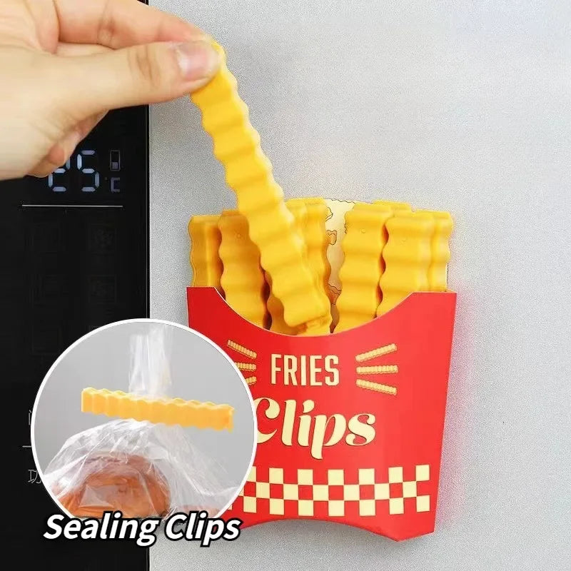 French Fry Bag Clips & Refrigerator Magnet Holder for Storage | 12-Piece Reusable Food Sealing Clips | Moisture-Proof Snack Bag Closures