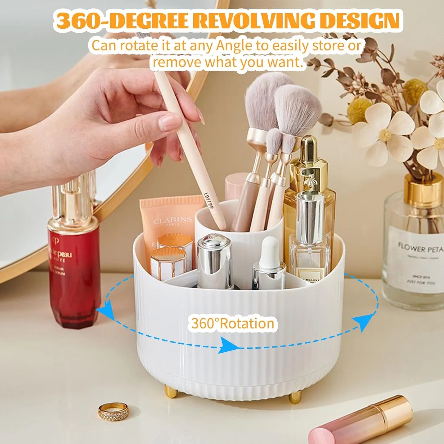 360° Rotating Makeup Organizer | Multi-Compartment Cosmetic Storage Holder | Vanity Organizer for Brushes & Skincare | Makeup, Brushes, and Accessories are NOT Included