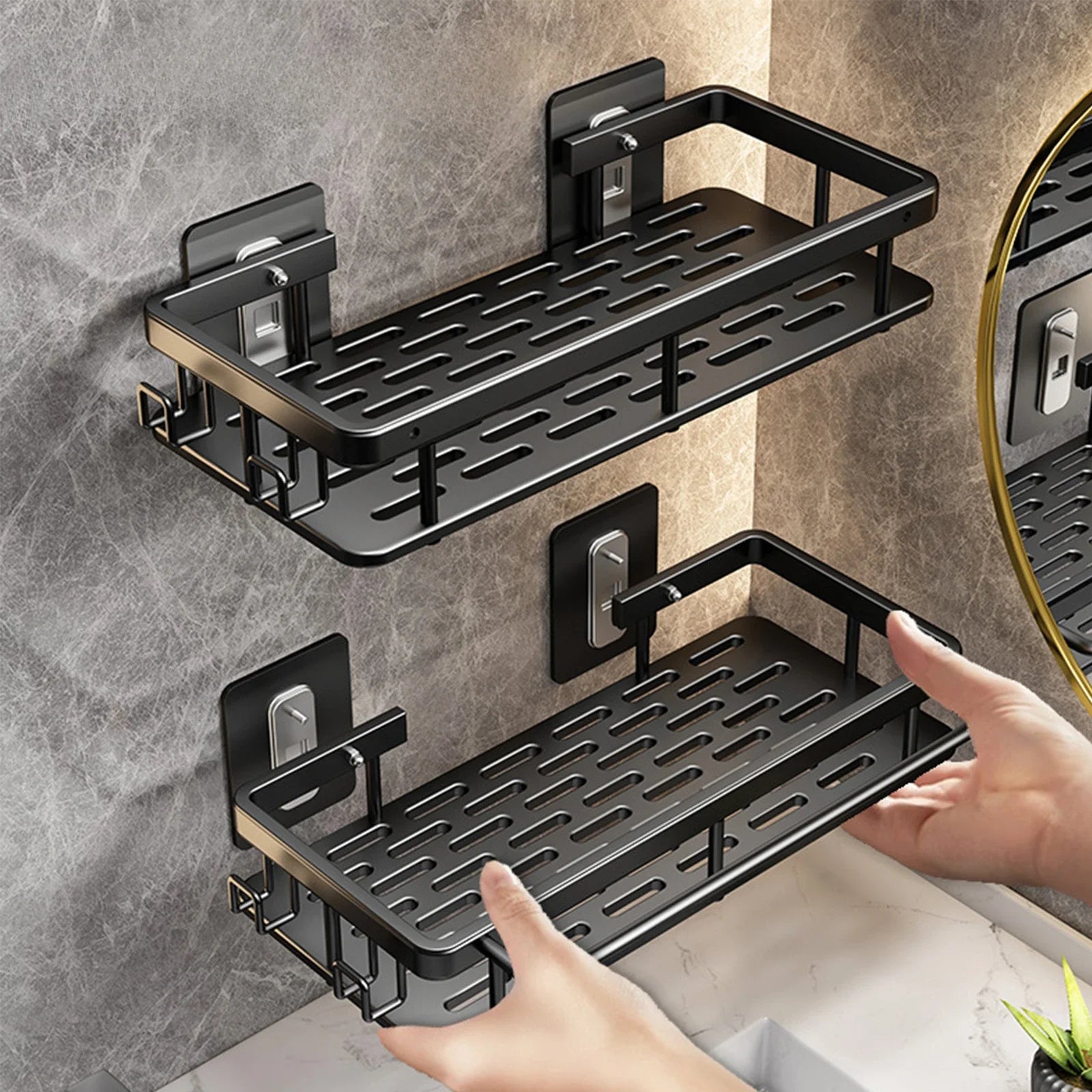 No Drill Bathroom Shelf | Wall Mounted Adhesive Bathroom Organizer for Shower and Wall