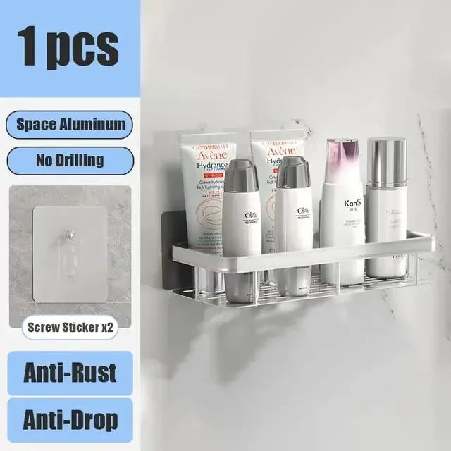 No Drill Bathroom Shelf | Wall Mounted Adhesive Bathroom Organizer for Shower and Wall