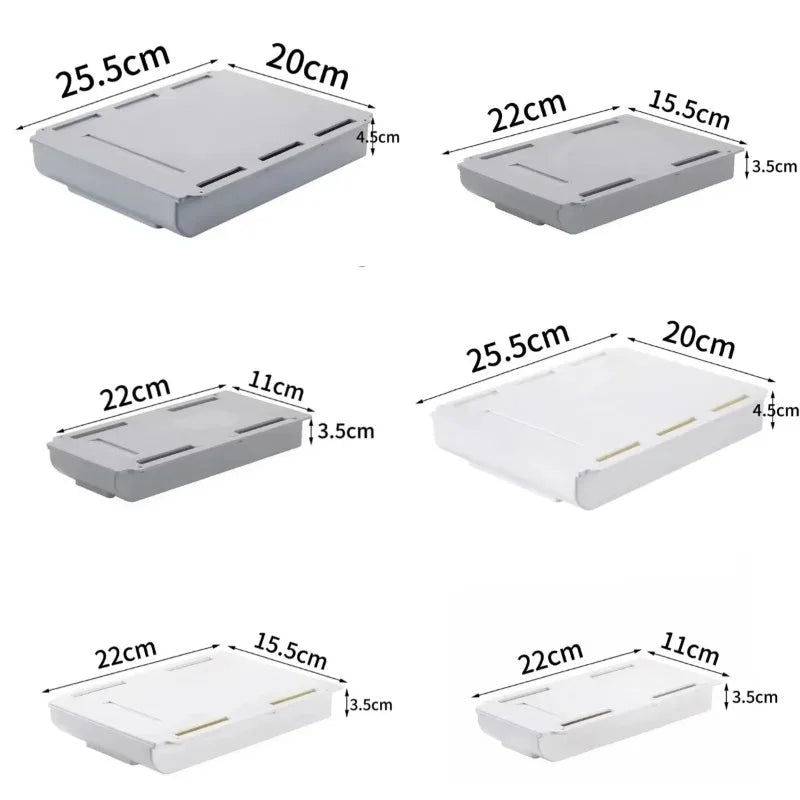 Hidden Under Desk Storage Drawer | Self-Adhesive Sliding Organizer Box | Desk Drawer for Office Supplies, Makeup & Accessories