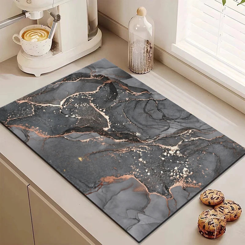 Luxury Marble Dish Drying Mat | Quick-Dry Coffee Maker & Countertop Drain Pad | Absorbent Kitchen Drying Mat