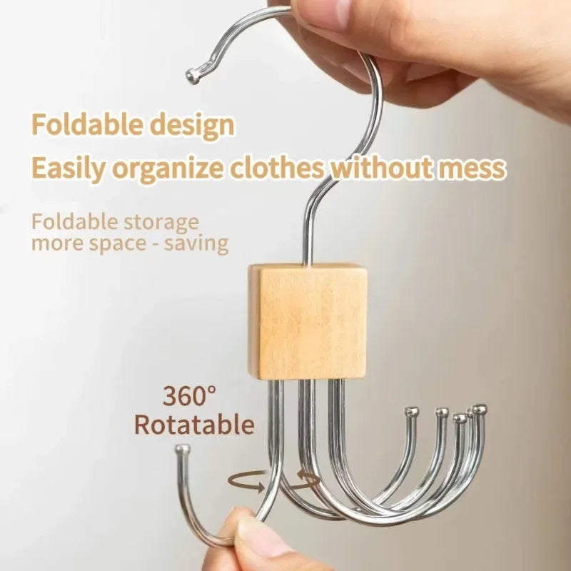 360° Rotating Closet Organizer Hanger | Multi-Hook Scarf, Belt & Tie Rack | Folding Storage Hanger for Bras, Bags, Hats, and More | Space-Saving Closet Organizer