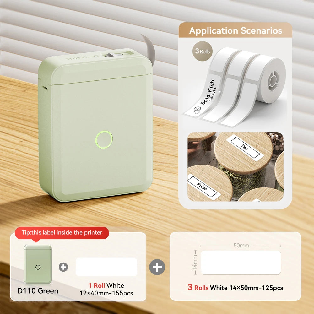 Bluetooth Label Maker | Mini Wireless Thermal Label Printer | Inkless Portable Sticker Machine for Home & Office Organization | NIIMBOT D110