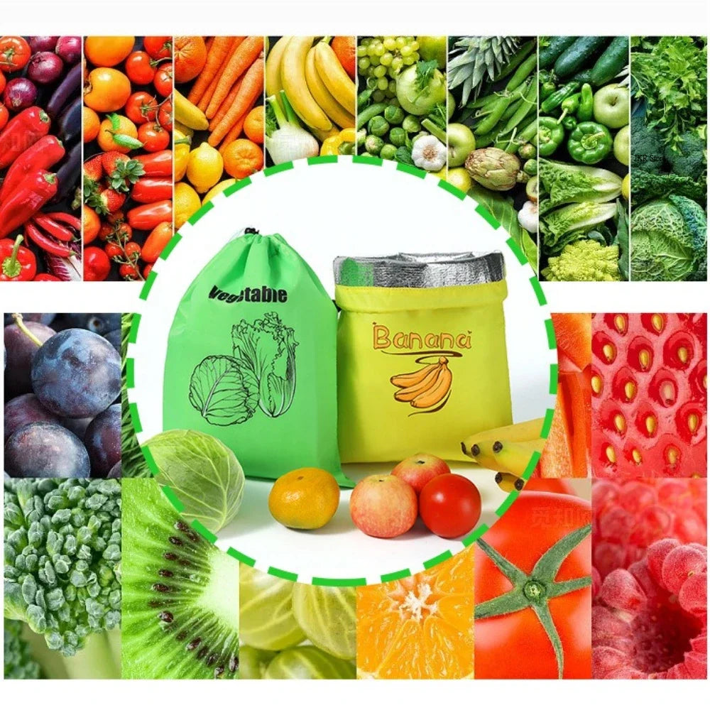 Reusable Produce Storage Bag | Insulated Drawstring Fresh-Keeper for Lettuce, Bananas & Vegetables | Refrigerator Fruit Storage Bag