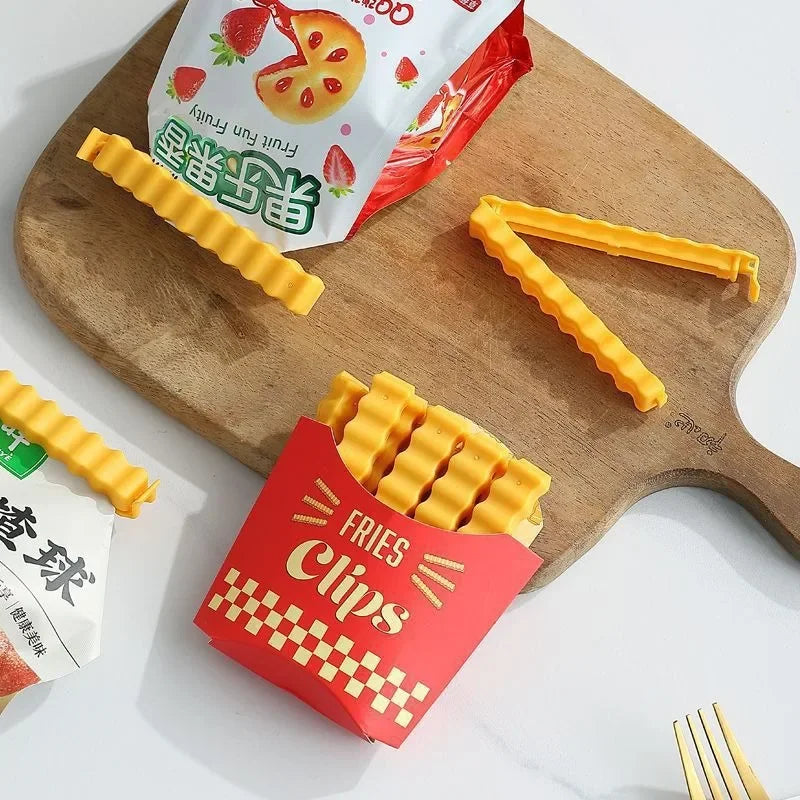 French Fry Bag Clips & Refrigerator Magnet Holder for Storage | 12-Piece Reusable Food Sealing Clips | Moisture-Proof Snack Bag Closures