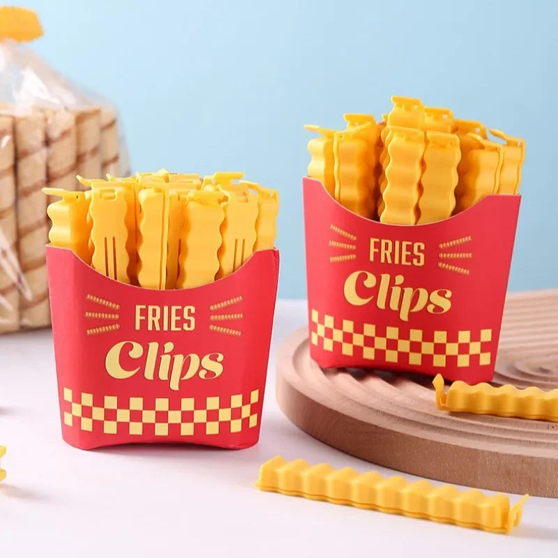French Fry Bag Clips & Refrigerator Magnet Holder for Storage | 12-Piece Reusable Food Sealing Clips | Moisture-Proof Snack Bag Closures