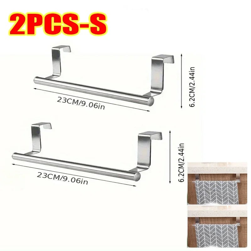 Stainless Steel Over Cabinet Towel Bar | No Drilling Kitchen & Bathroom Door Towel Holder | Hanging Organizer Rack | Bar Only. Towel NOT Included