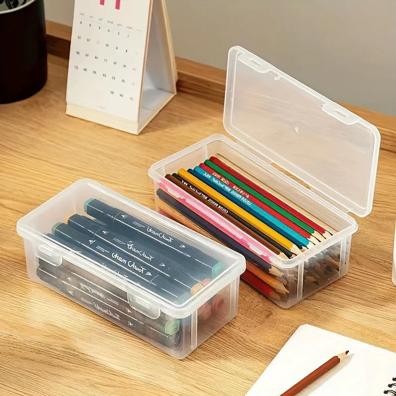Clear Plastic Storage Boxes with Hinged Lids | Stackable Home Organization Containers | Small Parts & Office Supply Storage Box | Space-Saving Organizer