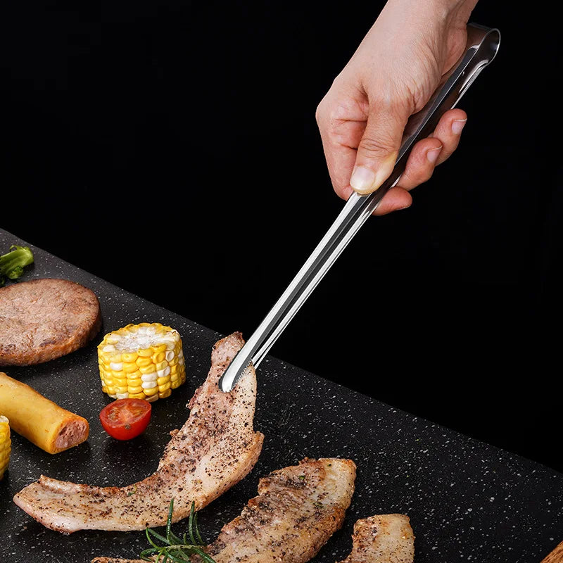 Stainless Steel Kitchen Tongs | Non-Slip BBQ Grill Cooking and Serving Tongs | Long-Handle Cooking Tongs | Food Serving & Grilling Utensil