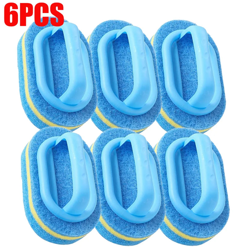 Household Cleaning Brush with Handle | Thick Sponge Scrub Brush for Kitchen & Bathroom | Bathtub Sink Floor & Wall Cleaning Tool | Reusable Scouring Brush