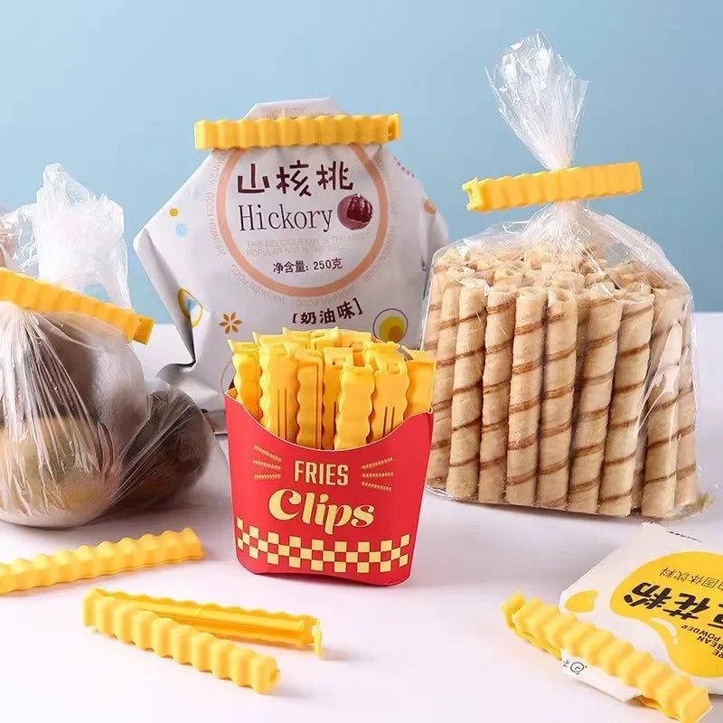 French Fry Bag Clips & Refrigerator Magnet Holder for Storage | 12-Piece Reusable Food Sealing Clips | Moisture-Proof Snack Bag Closures