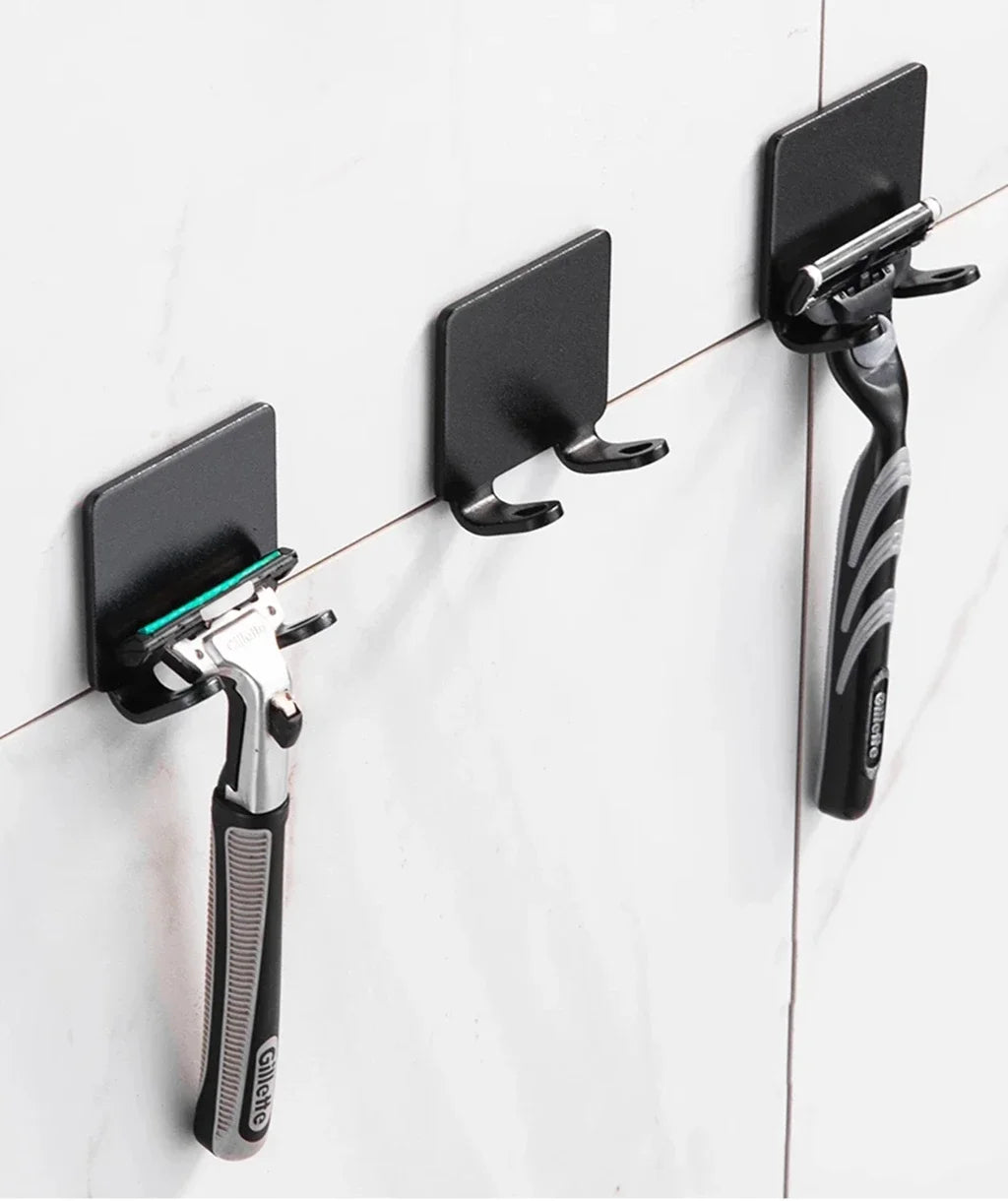 Self-Adhesive Razor Holder Hooks | No Drill Wall Mounted Shaver Organizer | Bathroom & Shower Storage Hooks