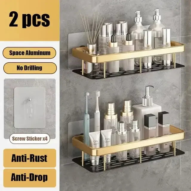 No Drill Bathroom Shelf | Wall Mounted Adhesive Bathroom Organizer for Shower and Wall