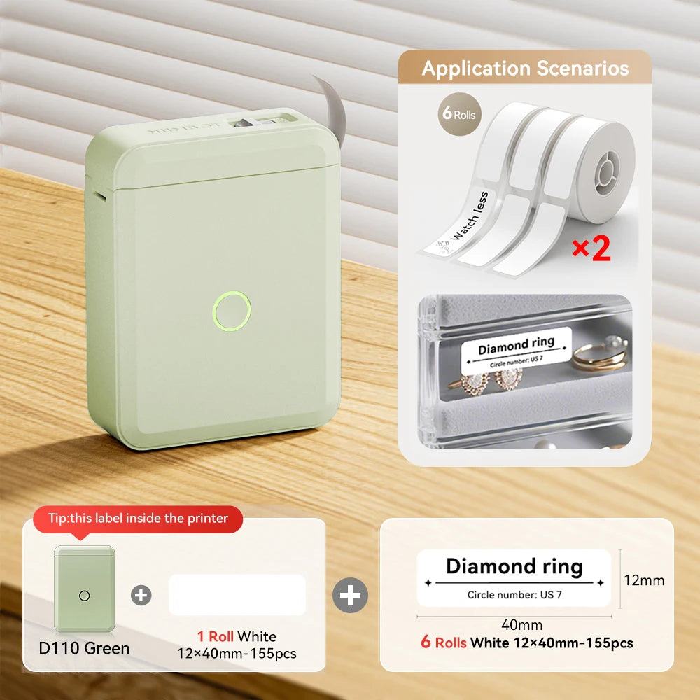 Bluetooth Label Maker | Mini Wireless Thermal Label Printer | Inkless Portable Sticker Machine for Home & Office Organization | NIIMBOT D110