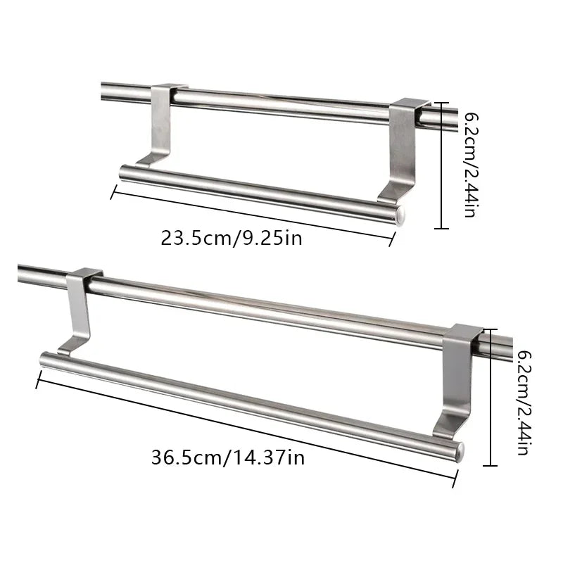Stainless Steel Over Cabinet Towel Bar | No Drilling Kitchen & Bathroom Door Towel Holder | Hanging Organizer Rack | Bar Only. Towel NOT Included