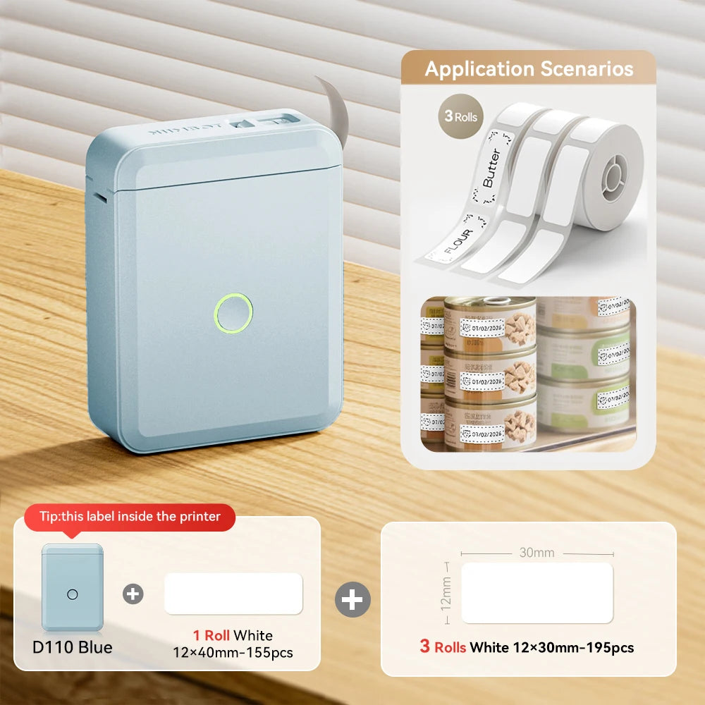 Bluetooth Label Maker | Mini Wireless Thermal Label Printer | Inkless Portable Sticker Machine for Home & Office Organization | NIIMBOT D110