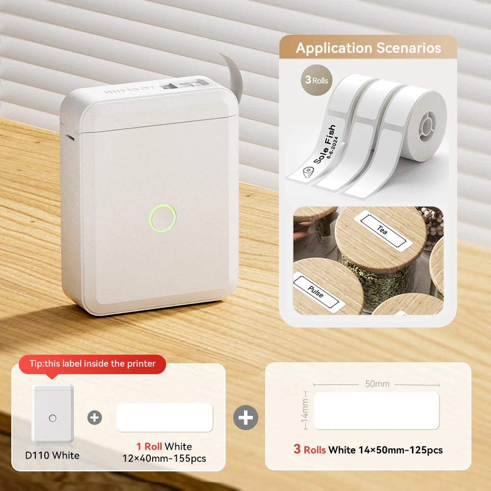 Bluetooth Label Maker | Mini Wireless Thermal Label Printer | Inkless Portable Sticker Machine for Home & Office Organization | NIIMBOT D110