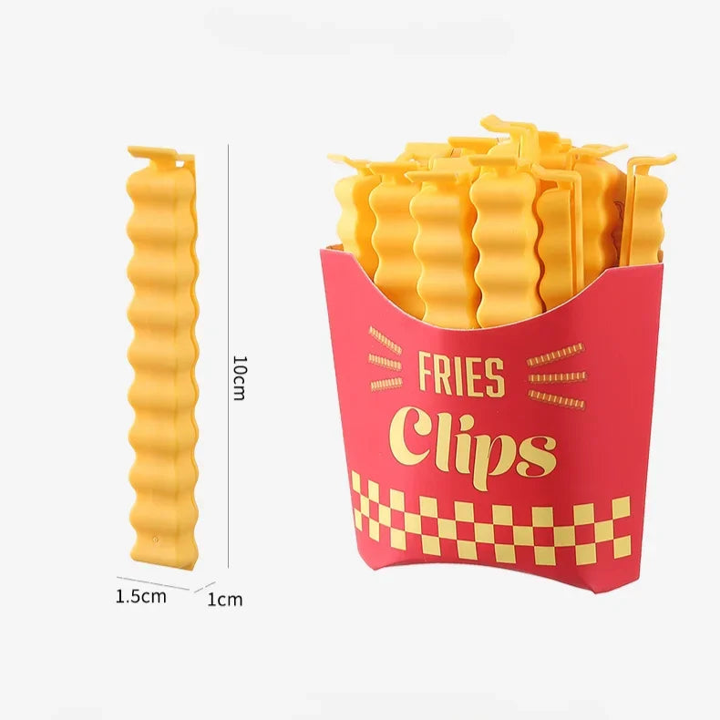 French Fry Bag Clips & Refrigerator Magnet Holder for Storage | 12-Piece Reusable Food Sealing Clips | Moisture-Proof Snack Bag Closures