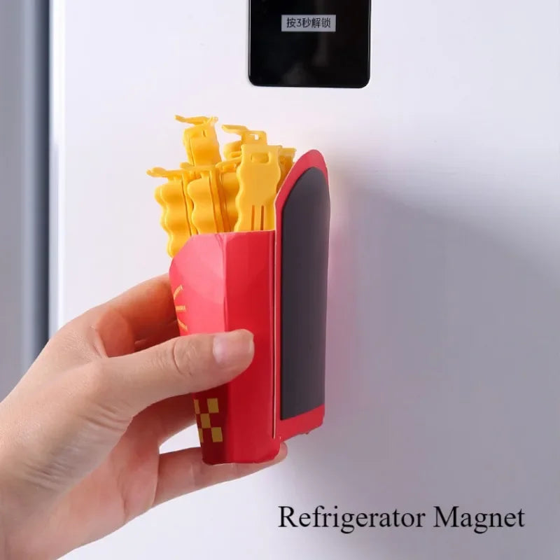 French Fry Bag Clips & Refrigerator Magnet Holder for Storage | 12-Piece Reusable Food Sealing Clips | Moisture-Proof Snack Bag Closures