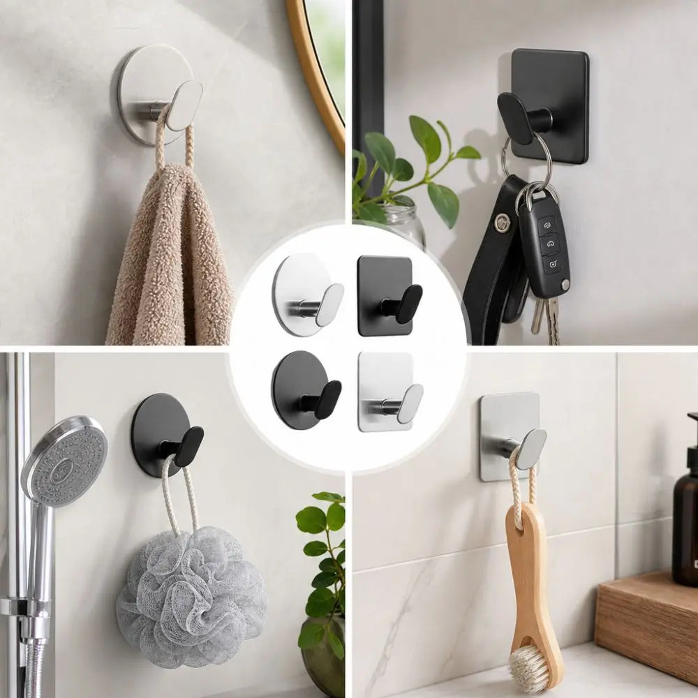 3PCS Stainless Steel Adhesive Wall Hooks | Rustproof No-Drill Hooks | Heavy Duty Home Organizer