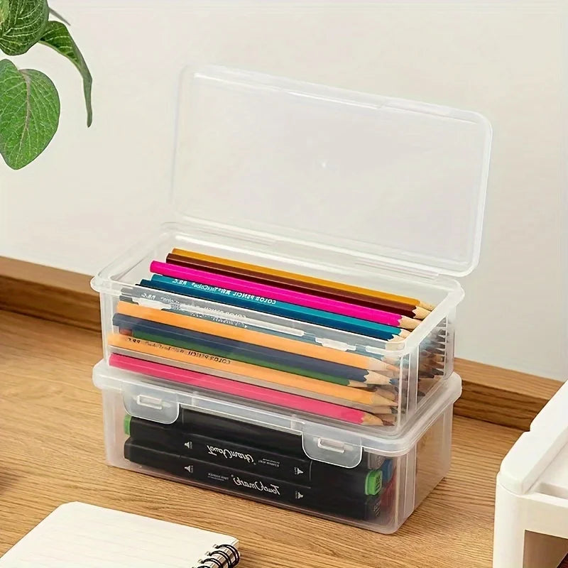 Clear Plastic Storage Boxes with Hinged Lids | Stackable Home Organization Containers | Small Parts & Office Supply Storage Box | Space-Saving Organizer