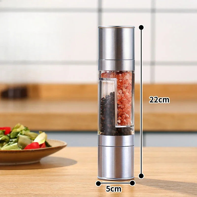 2-in-1 Salt & Pepper Grinder | Dual Chamber Manual Spice Mill with Adjustable Grinders | Stainless Steel Salt and Pepper Shaker | Kitchen Accessory