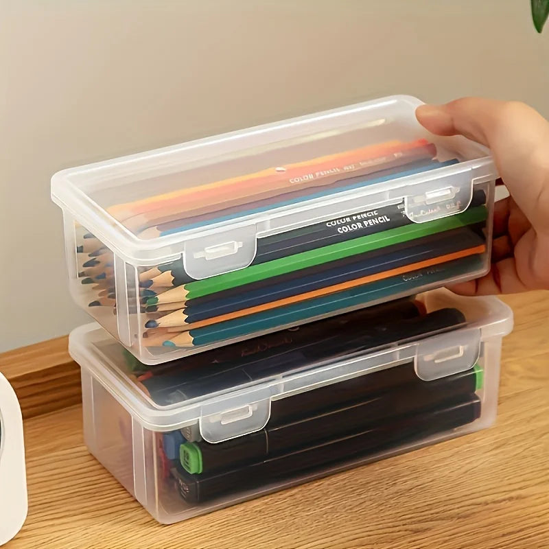 Clear Plastic Storage Boxes with Hinged Lids | Stackable Home Organization Containers | Small Parts & Office Supply Storage Box | Space-Saving Organizer