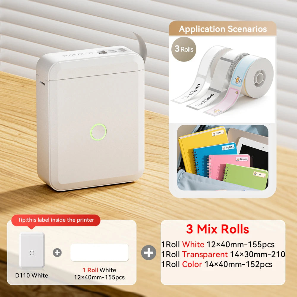 Bluetooth Label Maker | Mini Wireless Thermal Label Printer | Inkless Portable Sticker Machine for Home & Office Organization | NIIMBOT D110