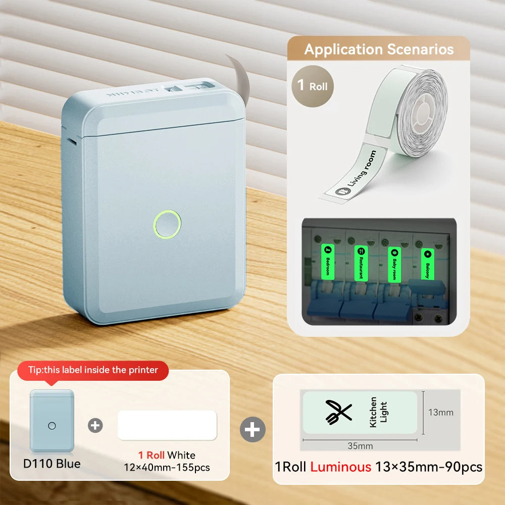 Bluetooth Label Maker | Mini Wireless Thermal Label Printer | Inkless Portable Sticker Machine for Home & Office Organization | NIIMBOT D110