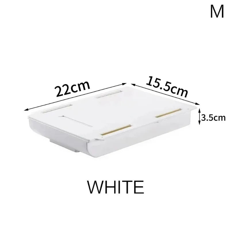 Hidden Under Desk Storage Drawer | Self-Adhesive Sliding Organizer Box | Desk Drawer for Office Supplies, Makeup & Accessories