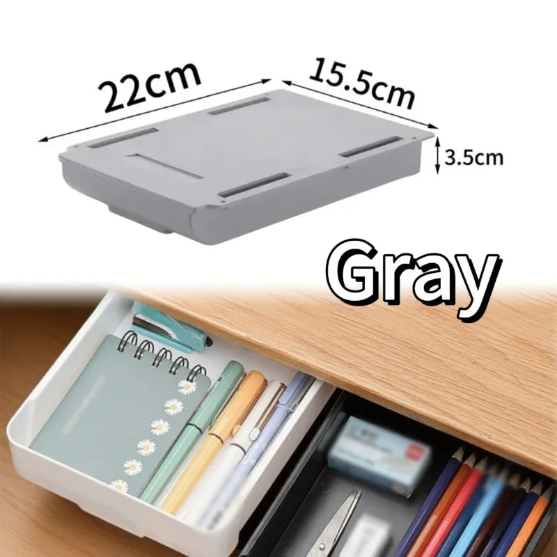 Hidden Under Desk Storage Drawer | Self-Adhesive Sliding Organizer Box | Desk Drawer for Office Supplies, Makeup & Accessories