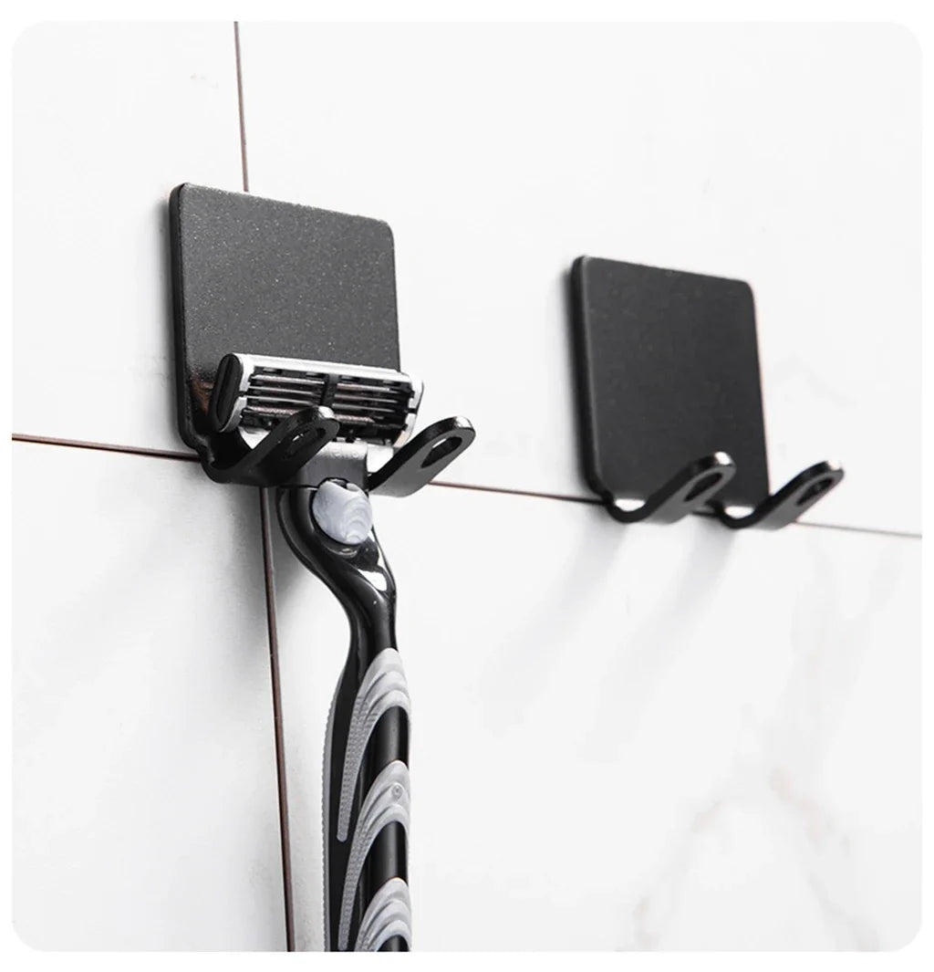 Self-Adhesive Razor Holder Hooks | No Drill Wall Mounted Shaver Organizer | Bathroom & Shower Storage Hooks