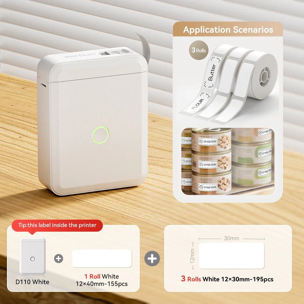 Bluetooth Label Maker | Mini Wireless Thermal Label Printer | Inkless Portable Sticker Machine for Home & Office Organization | NIIMBOT D110
