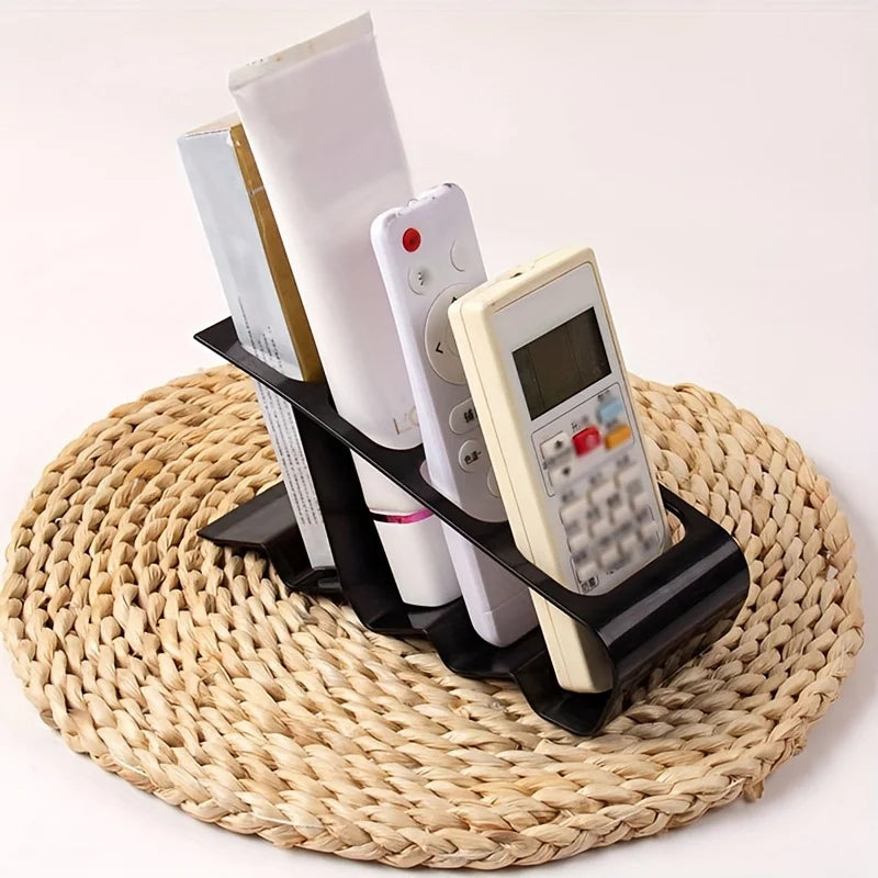 4-Compartment Remote Control Organizer | Desktop Storage Rack for TV Remotes & Small Items | Multi-Purpose Plastic Desk Organizer | Space-Saving Holder