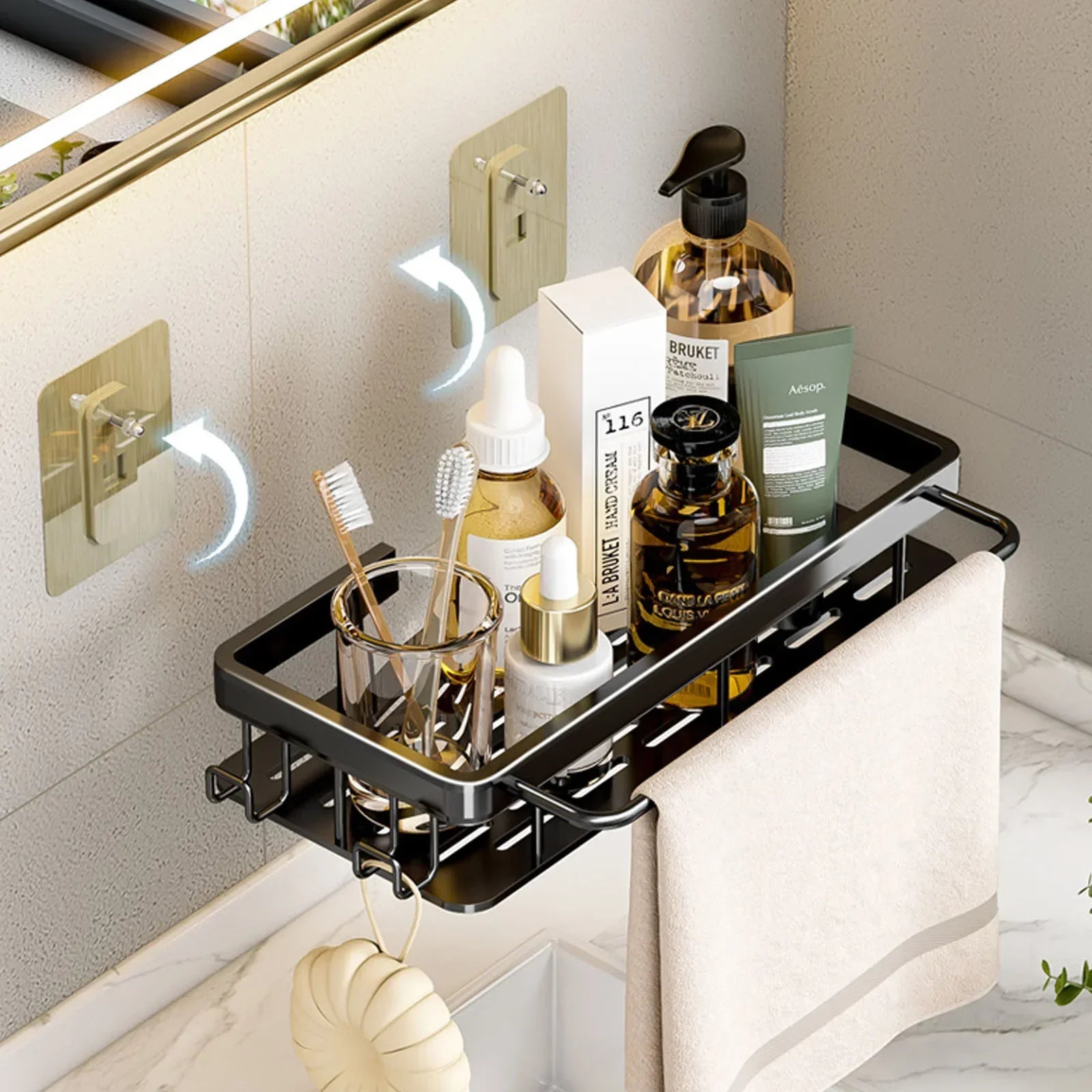 No Drill Bathroom Shelf | Wall Mounted Adhesive Bathroom Organizer for Shower and Wall