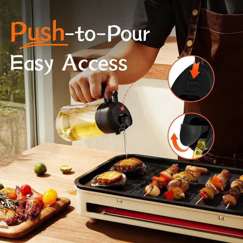 2-in-1 Oil Sprayer & Dispenser Bottle | Refillable Kitchen Oil Spray Bottle | Olive Oil & Cooking Oil Mister for Cooking
