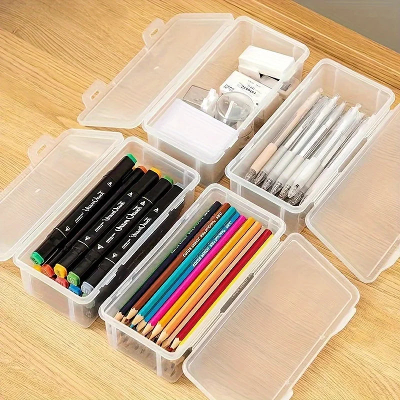 Clear Plastic Storage Boxes with Hinged Lids | Stackable Home Organization Containers | Small Parts & Office Supply Storage Box | Space-Saving Organizer