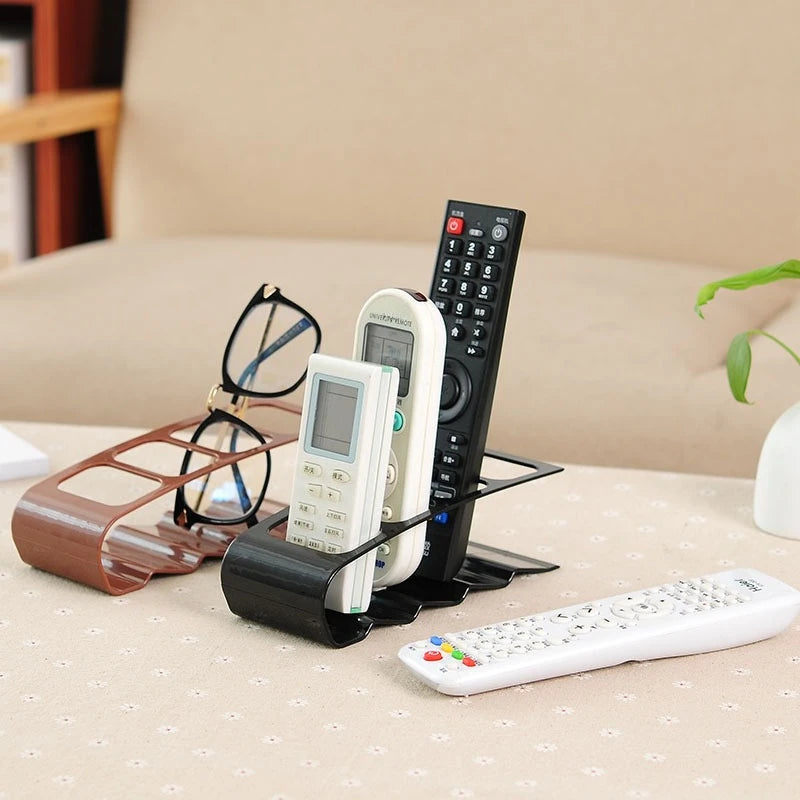 4-Compartment Remote Control Organizer | Desktop Storage Rack for TV Remotes & Small Items | Multi-Purpose Plastic Desk Organizer | Space-Saving Holder