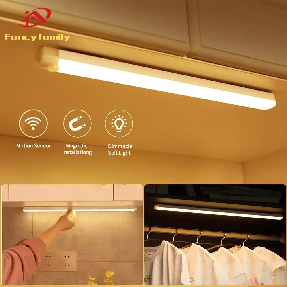Rechargeable Motion Sensor LED Light Bar | USB Dimmable Under Cabinet Light | Wireless Closet, Stair & Kitchen Lighting