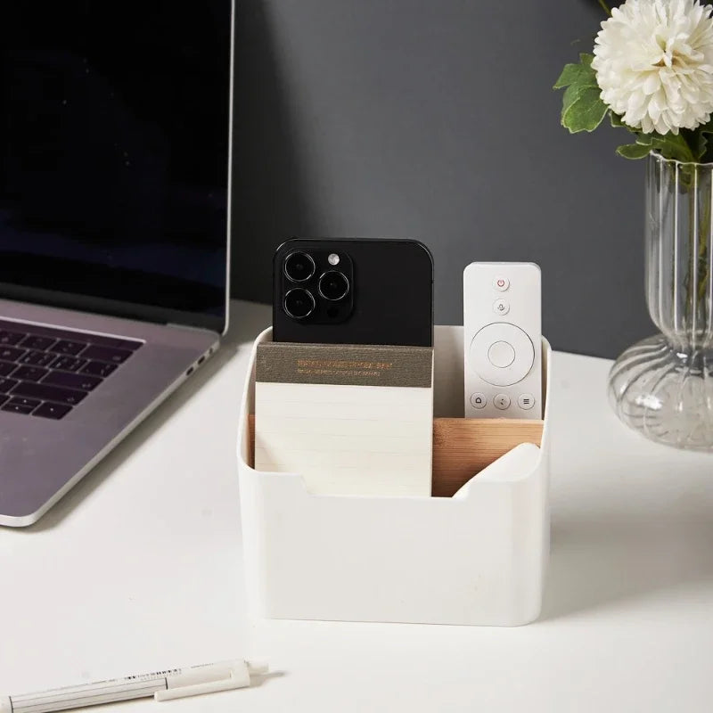 Desktop Remote Control Organizer | Multi-Compartment Storage Box for Office Supplies, Cosmetics & Remotes | Living Room Desk Organizer