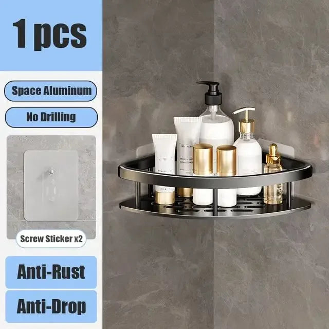 No Drill Bathroom Shelf | Wall Mounted Adhesive Bathroom Organizer for Shower and Wall