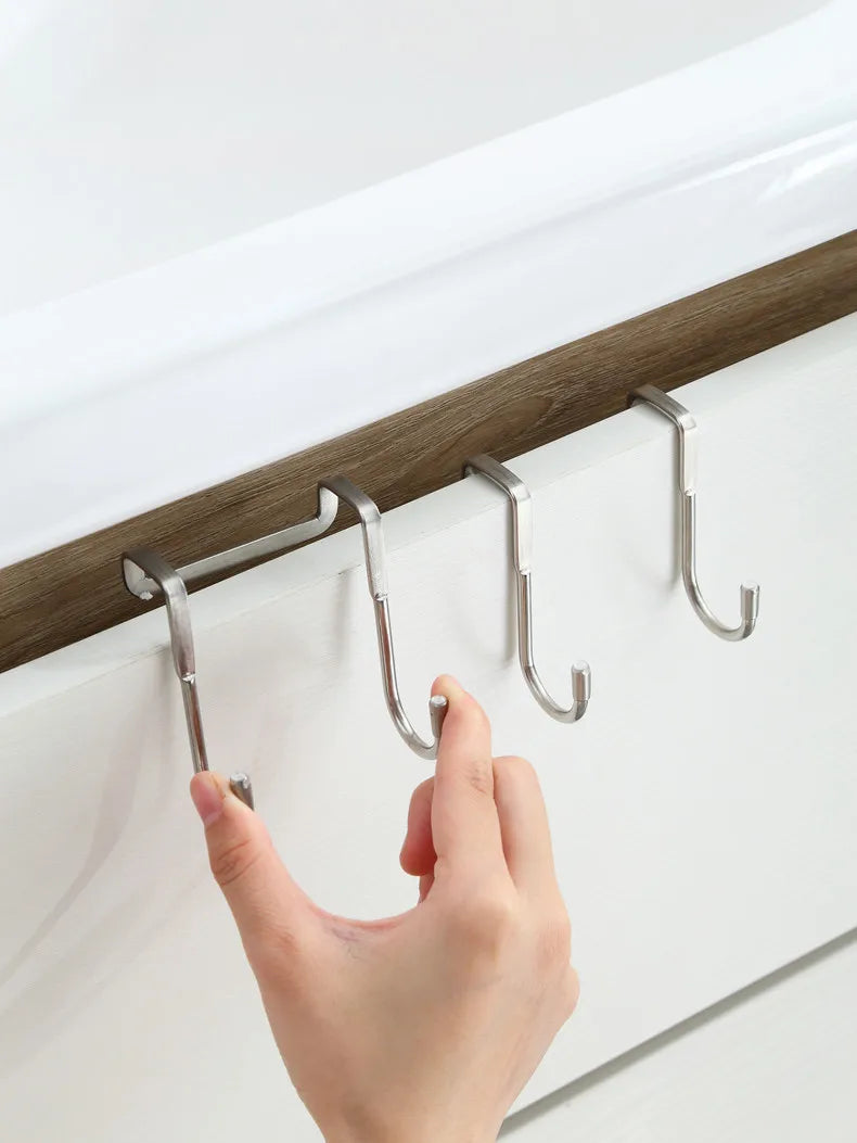 Stainless Steel Double S-Shaped Door Hanger Hooks | Over Door Storage Organizer for Bathroom, Kitchen & Closet | Hooks Only. Towels and Accessories are Not Included