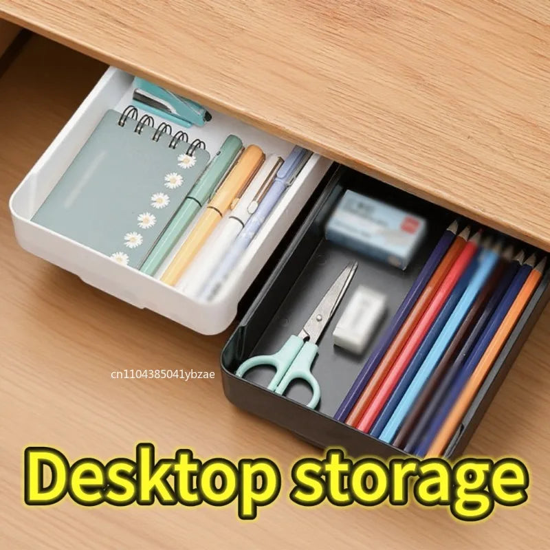 Hidden Under Desk Storage Drawer | Self-Adhesive Sliding Organizer Box | Desk Drawer for Office Supplies, Makeup & Accessories