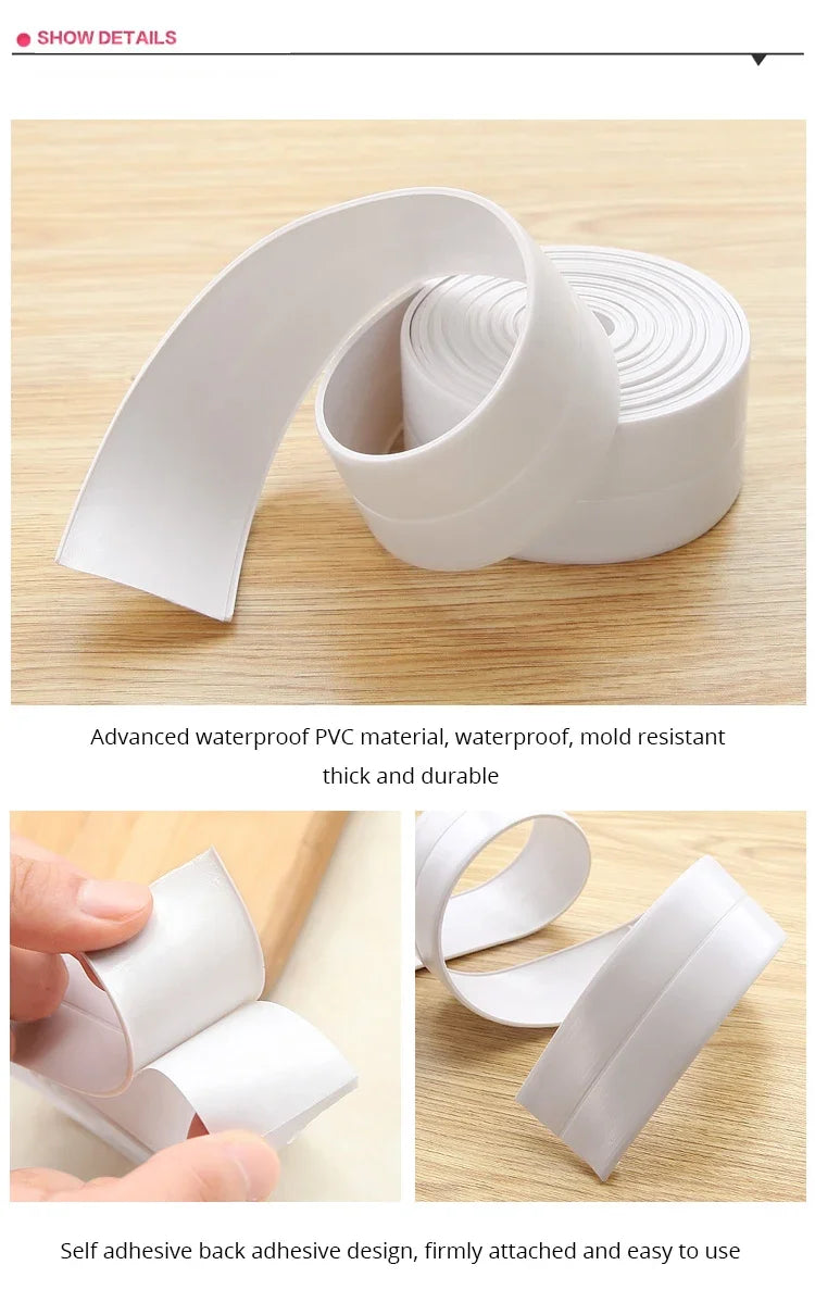 Waterproof PVC Sealing Tape | Self-Adhesive Sink & Bathtub Caulk Strip | Anti-Mildew Kitchen & Bathroom Edge Seal