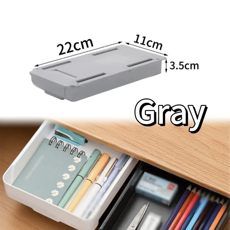 Hidden Under Desk Storage Drawer | Self-Adhesive Sliding Organizer Box | Desk Drawer for Office Supplies, Makeup & Accessories